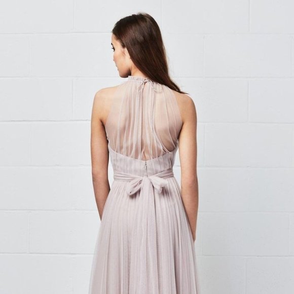 BHLDN Dress 10 Grey Sweetheart Tulle Medium Bridesmaid Gown Scarf Belt W TOO - Picture 6 of 13